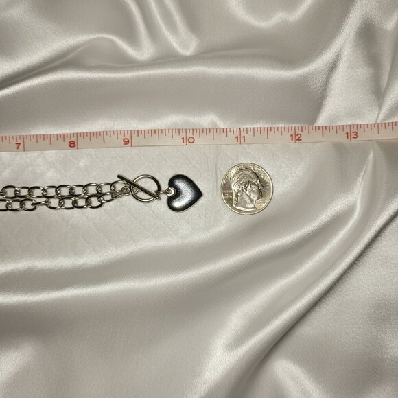 Stainless Steel Heart Charm Toggle Necklace 18 inch Trendy Women’s NWOT - Picture 4 of 7
